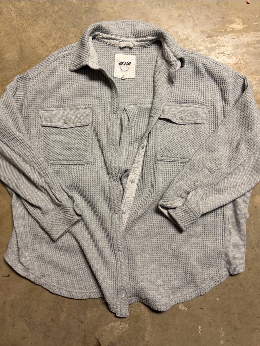 aerie Light Gray Waffle Knit Button-Up Shirt Jacket
